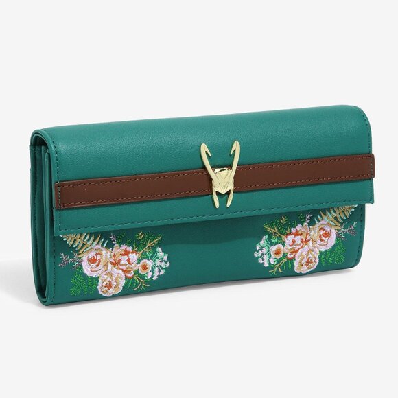 Loungefly Handbags - Loungefly Marvel Loki Floral Embroidered Wallet, Jade Green